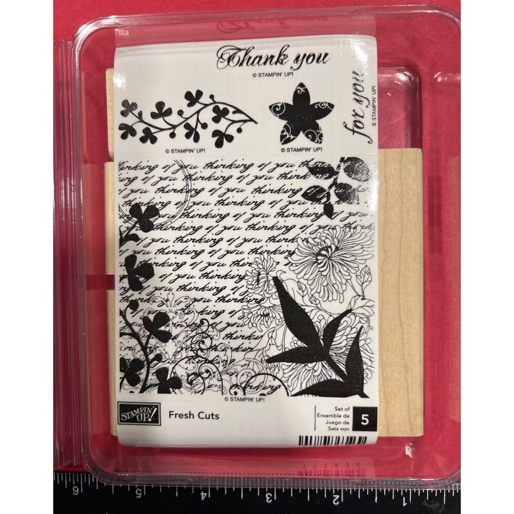 Stampin Up! Fresh Cuts 111634 Thank You Wood Mounted Rubber Stamp Set